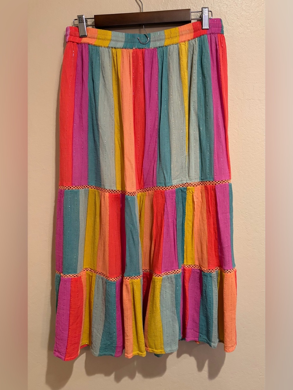 Bright Rainbow Ankle Skirt, Rayon, Flowy, Boho, Woman’s size L - Picture 3 of 5